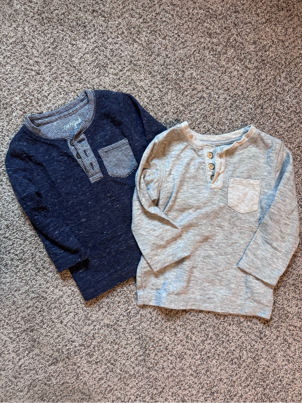 Cat & Jack Long-Sleeve Henley Tops in Navy and Light Gray